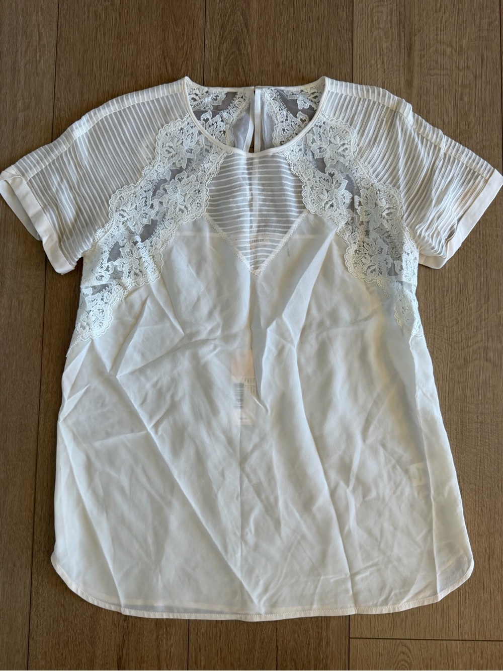 Rebecca Taylor White Lace & Pleat Short Sleeve Blouse